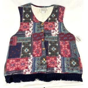 Vintage‎ Southwestern Fringe Vest Women's Button Up Medium Aero